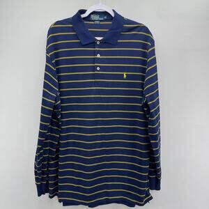 Polo Ralph Lauren Henley Mens XL Blue Yellow Stripe Pima Cotton Long Sleeve
